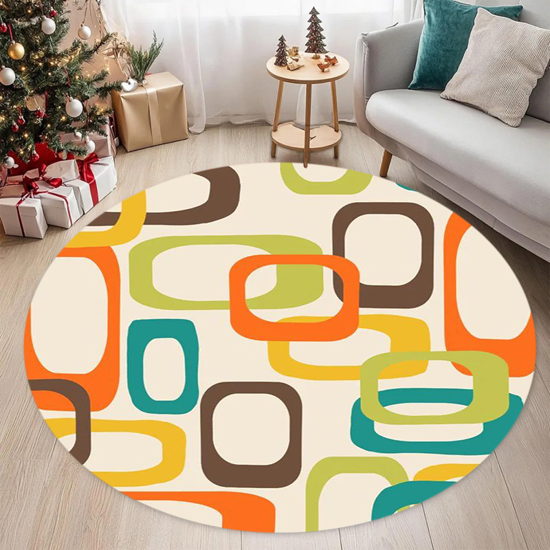 Wholesale Commercial Printing - Tappeto Rotondo Geometrico in Stile Mid-Century